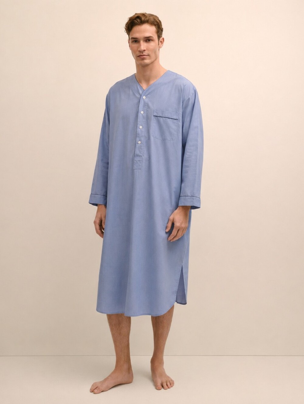 Brooks Brothers Night Shirt Blue Piping Cotton Wrinkle Resistant Men's Medium